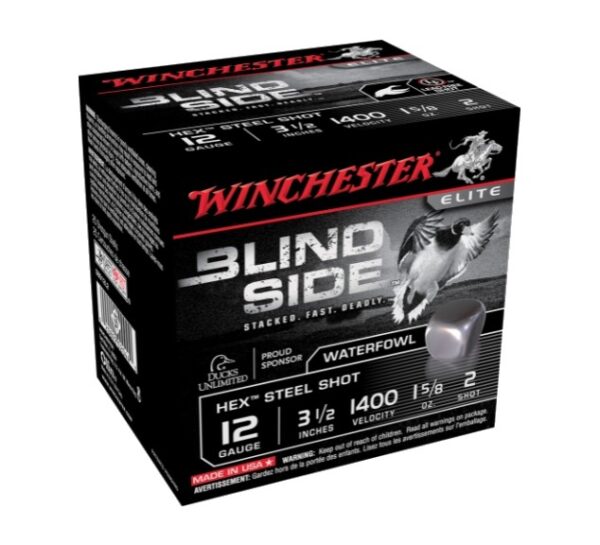 Winchester Blind Side 12 Gauge 3-1/2" 1-5/8 oz #2 Hex Steel Shot- Lead Free- Box of 25