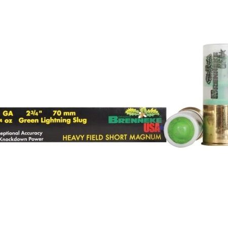 Brenneke USA Heavy Field Short Magnum 12 Gauge 2-3/4" 1-1/4oz Green Lightning Lead Rifled Slug- Box of 5
