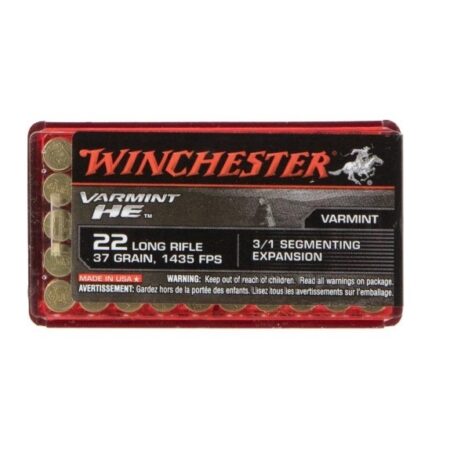 Winchester Varmint HE .22 Long Rifle 37 Gr. 3/1 Segmenting Core Hollow Point- Box of 50