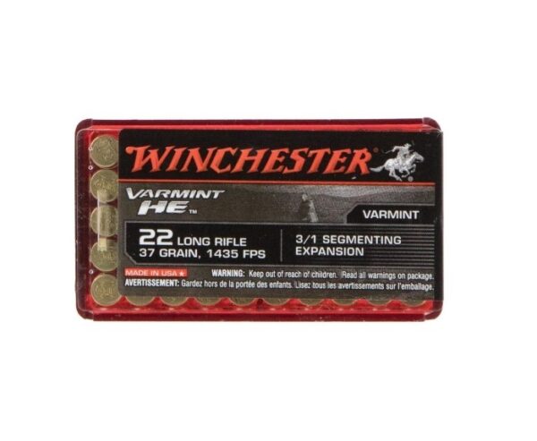 Winchester Varmint HE .22 Long Rifle 37 Gr. 3/1 Segmenting Core Hollow Point- Box of 50