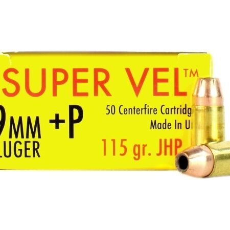 Super Vel 9mm Luger +P 115 Gr. Jacket Hollow Point- Box of 50
