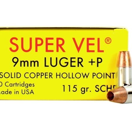 Super Vel 9mm Luger +P 115 Gr. Solid Copper Hollow Point- Box of 20