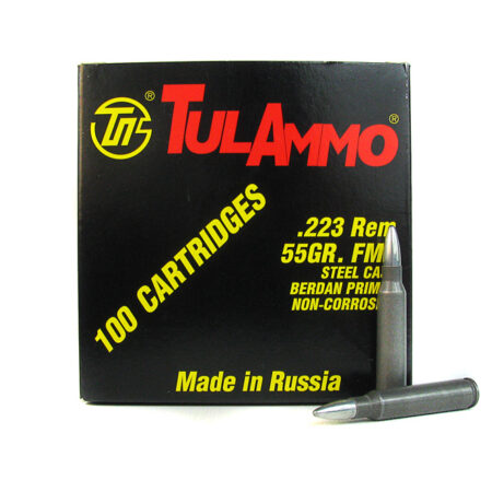 TulAmmo .223 Remington 55 Gr. FMJ (Bi-Metal) Steel Case Berdan Primed- Box of 100