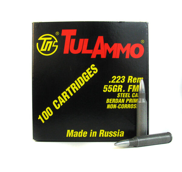 TulAmmo .223 Remington 55 Gr. FMJ (Bi-Metal) Steel Case Berdan Primed- Box of 100