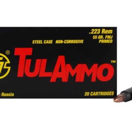 TulAmmo .223 Remington 55 Gr. FMJ (Bi-Metal) Steel Case Berdan Primed- Box of 20
