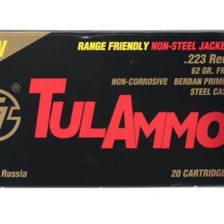 TulAmmo Range Friendly .223 Remington 55 Gr. FMJ (Non Magnetic) Steel Case Berdan Primed- Box of 20
