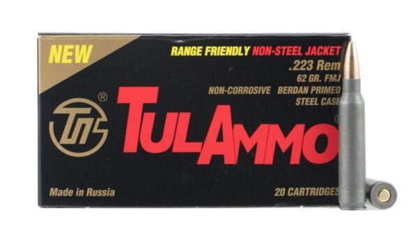 TulAmmo Range Friendly .223 Remington 55 Gr. FMJ (Non Magnetic) Steel Case Berdan Primed- Box of 20