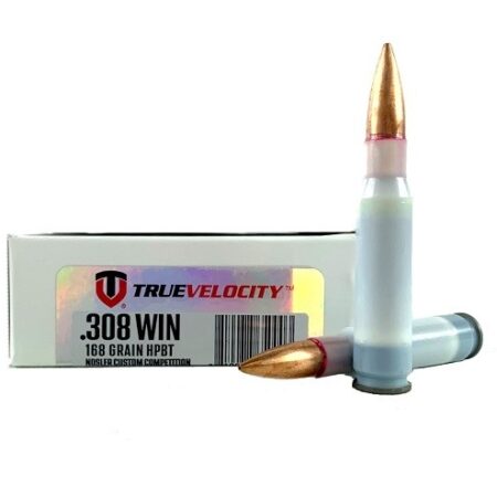 True Velocity .308 Winchester 168 Gr. Nosler Custom Competition Hollow Point Boat Tail- Plastic Case- Box of 20