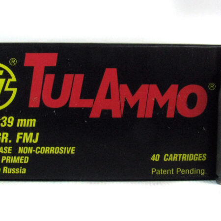 TulAmmo 7.62x39mm 124 Gr. FMJ (Bi-Metal) Steel Case Berdan Primed- Box of 40