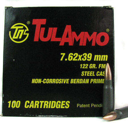 TulAmmo 7.62x39mm 122 Gr. FMJ (Bi-Metal) Steel Case Berdan Primed- Box of 100