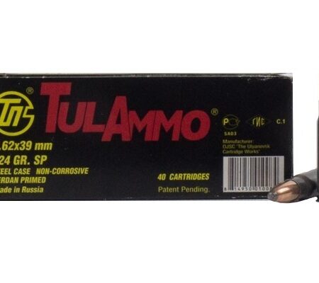 TulAmmo 7.62x39mm 124 Gr. SP (Bi-Metal) Steel Case Berdan Primed- Box of 40