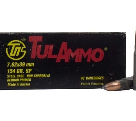 TulAmmo 7.62x39mm 154 Gr. Soft Point (Bi-Metal) Steel Case Berdan Primed- Box of 40