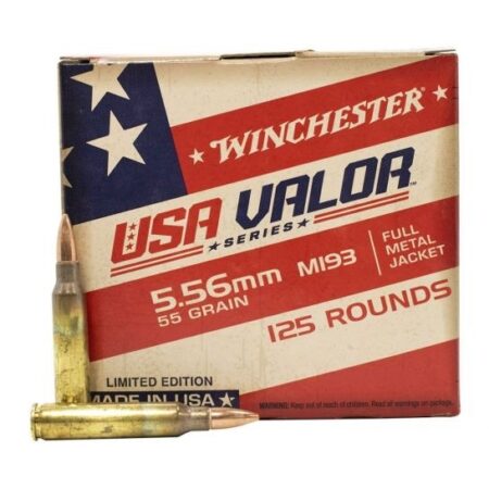 Winchester USA Valor 5.56x45mm NATO 55 Gr. M193 Full Metal Jacket Boat Tail- Box of 125