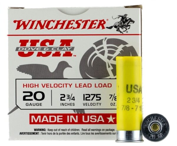 Winchester USA Dove & Clay 20 Gauge 2-3/4" 7/8 oz #7-1/2 Shot- Box of 25