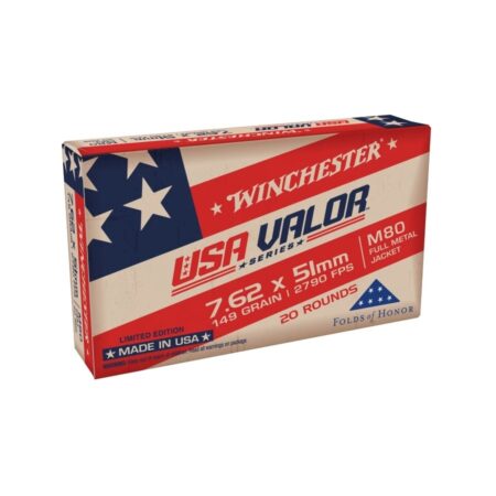Winchester USA Valor 7.62x51mm Nato 149 Gr. M80 Full Metal Jacket- Box of 20