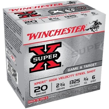 Winchester Super-X High Velocity 20 Gauge 2-3/4" 3/4 oz #6 Steel Shot- Lead Free- Box of 25