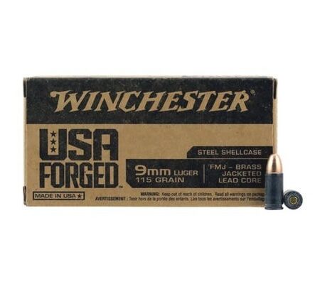 Winchester USA Forged 9mm Luger 115 Gr. Full Metal Jacket Steel Case- Box of 50