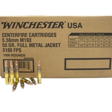 Winchester USA 5.56x45 NATO, 55 Gr. M193 Full Metal Jacket Boat Tail- Box of 1000
