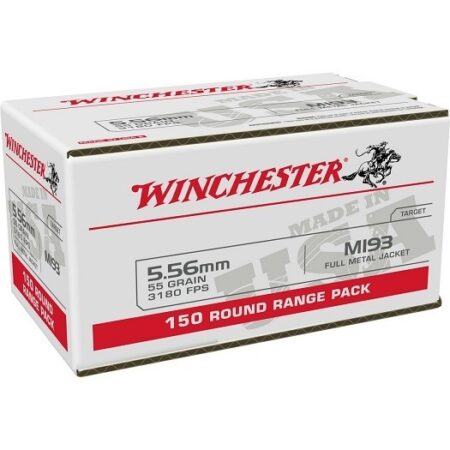 Winchester USA 5.56x45 NATO, 55 Gr. M193 Full Metal Jacket Boat Tail- Range Pack of 150