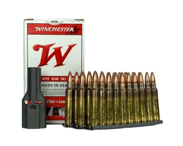 Winchester Clip Pack 5.56x45 NATO 55 Gr. M193 Full Metal Jacket- 30 Rounds on Stripper Clips + Loading Tool