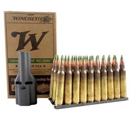 Winchester Clip Pack 5.56x45 NATO 62 Gr. M855 Full Metal Jacket- 30 Rounds on Stripper Clips + Loading Tool
