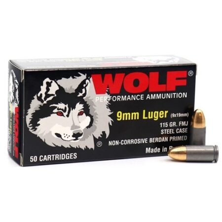 Wolf Performance 9mm Luger 115 Gr. FMJ (Bi-Metal) Steel Case- Box of 50