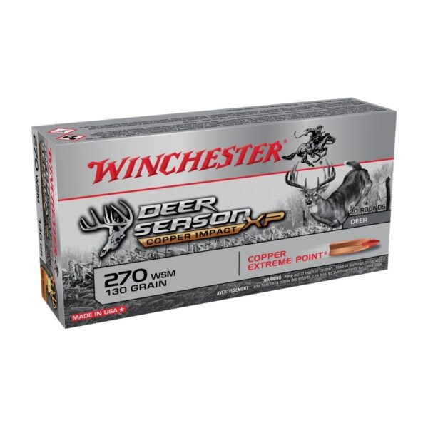 Winchester Deer Season XP Copper Impact .270 Winchester Short Magnum(WSM) 130 Gr. Copper Extreme Point Polymer Tip- Lead-Free- Box of 20