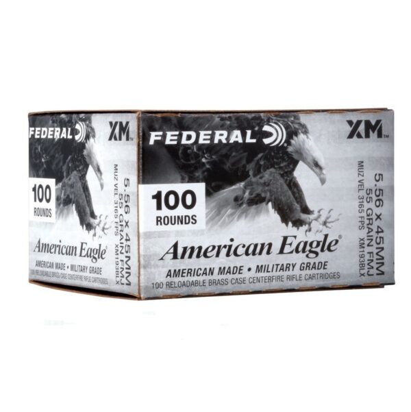 Federal American Eagle XM 5.56x45mm NATO 55 Gr. XM193 Full Metal Jacket Boat Tail- Box of 100