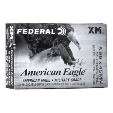 Federal American Eagle XM 5.56x45mm NATO 55 Gr. XM193 Full Metal Jacket Boat Tail- Box of 20