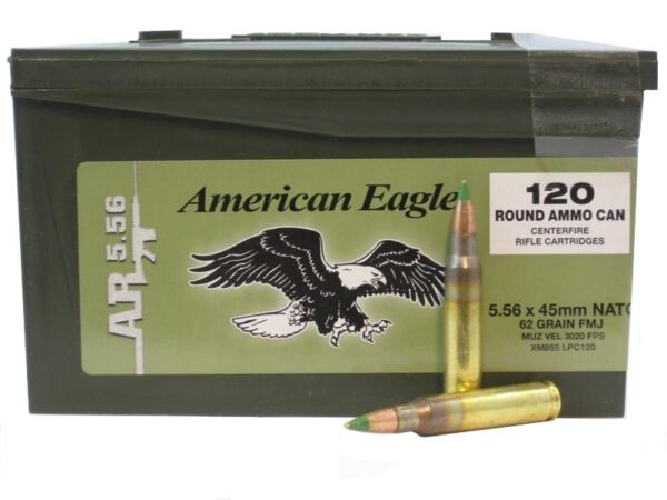 Federal American Eagle 5.56x45mm 62 Gr. M855 SS109 Penetrator FMJ- Plastic Ammo Can of 120
