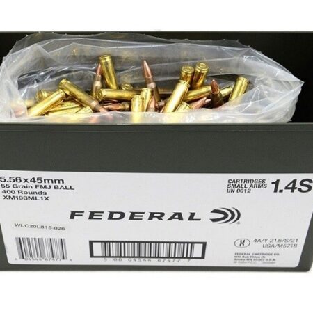 Federal American Eagle 5.56x45mm NATO 55 Gr. XM193 Full Metal Jacket- Ammo Can of 400