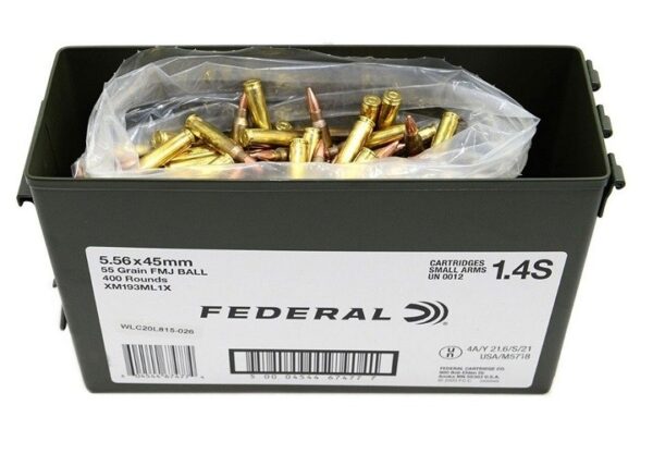 Federal American Eagle 5.56x45mm NATO 55 Gr. XM193 Full Metal Jacket- Ammo Can of 400