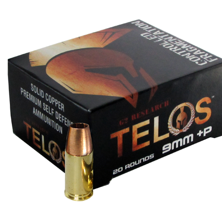 G2 Research Telos 9mm Luger +P 92 Gr. Solid Copper Fragmenting Projectile- Lead Free- Box of 20