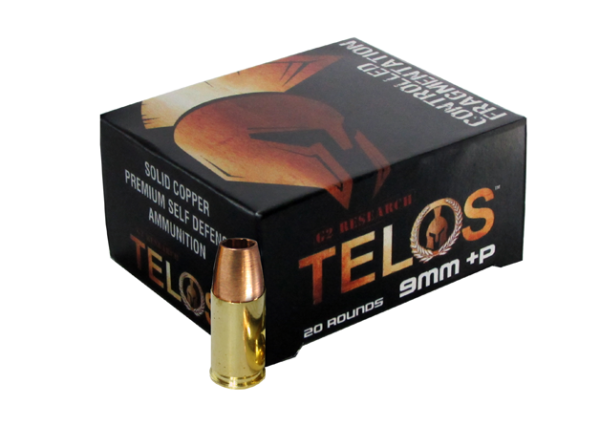 G2 Research Telos 9mm Luger +P 92 Gr. Solid Copper Fragmenting Projectile- Lead Free- Box of 20