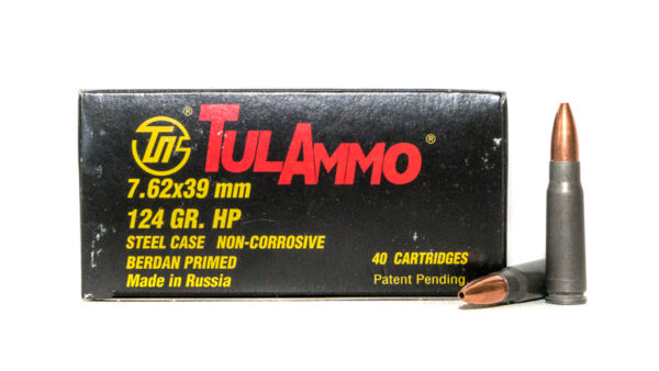 TulAmmo 7.62x39mm 124 Gr. Hollow Point (Bi-Metal) Steel Case Berdan Primed- Box of 40