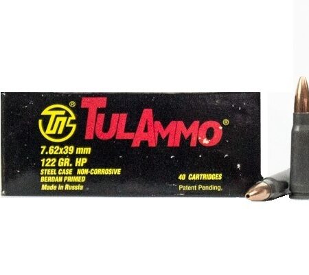 TulAmmo 7.62x39mm 122 Gr. Hollow Point (Bi-Metal) Steel Case Berdan Primed- Box of 40