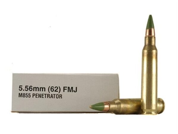 Winchester 5.56x45 NATO 62 Gr. M855 SS109 Penetrator Full Metal Jacket- Box of 20