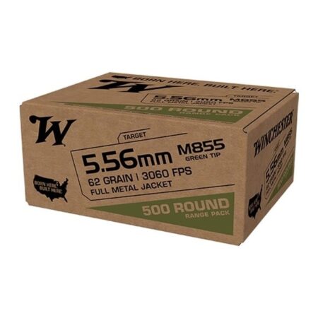 Winchester USA 5.56x45 NATO 62 Gr. M855 SS109 Penetrator Full Metal Jacket- Range Pack of 500 Rounds