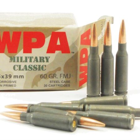 Wolf Military Classic 5.45x39 60 Gr. Full Metal Jacket (Bi-Metal) Steel Case Berdan Primed- Box of 30
