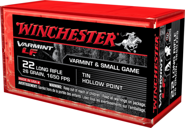 Winchester Varmint LF .22 Long Rifle 26 Gr. Lead Free- Tin Hollow Point- Box of 50