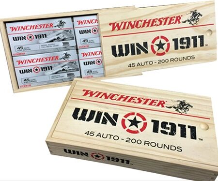 Winchester Win1911 .45 ACP 230 Gr. Wooden Gift Box  FMJ/ JHP- Wood Box of 100 FMJ/ 100 JHP