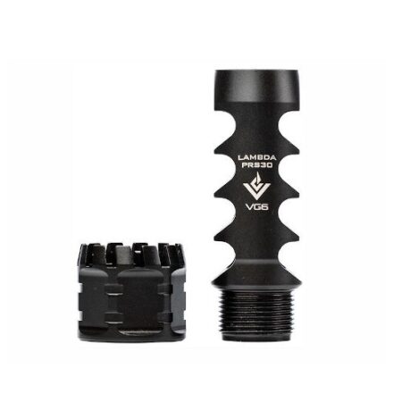 an image of the product VG6 Precision AR Lambda PRS30 Style Muzzle Brake 5/8x24" RH Thread with Crush Washer- Black Nitride - APVG100029AR1