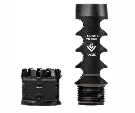 an image of the product VG6 Precision AR Lambda PRS65 Style Muzzle Brake 5/8x24" RH Thread with Crush Washer- Black Nitride - APVG100031AR1