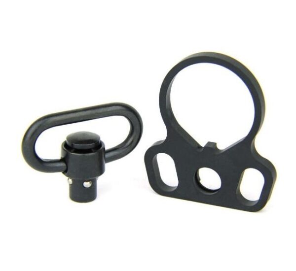 an image of the product AR15 Lower Receiver End Plate Ambidextrous Dual Loop with QD Sling Swivel Button- Steel Black - MAR037-QD