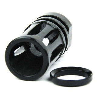 an image of the product AR10 .308 Bird Cage Muzzle Brake 5/8"x24 Thread with Crush Washer- Steel Black - MZ1001-3B