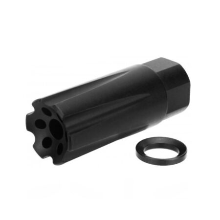 an image of the product AR10 .308 Knurled Style Muzzle Brake 5/8"x24 Thread with Crush Washer- Steel Nitride - MZ1020-3B