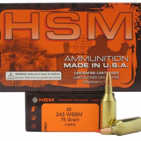 HSM Factory Blemish .243 Winchester Super Short Magnum (WSSM) 75 Gr. Hornady V-Max- Box of 20