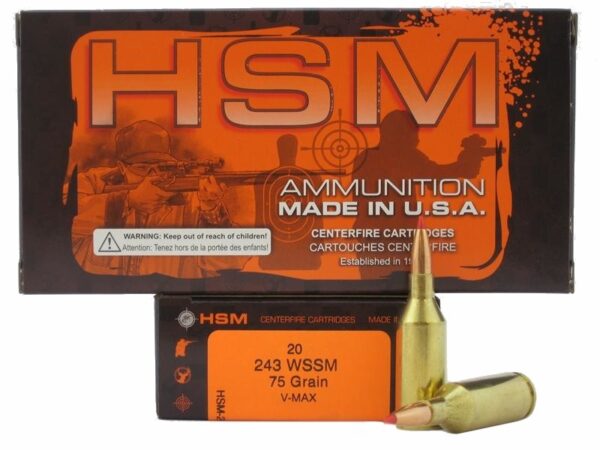HSM Factory Blemish .243 Winchester Super Short Magnum (WSSM) 75 Gr. Hornady V-Max- Box of 20