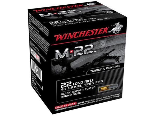 Winchester M-22 .22 Long Rifle 40 Gr. Black Plated Lead Round Nose- Box of 1000