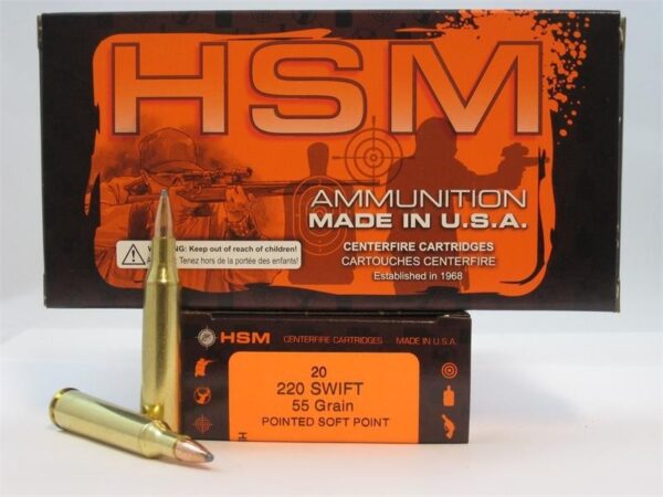 HSM Factory Blemish .220 Swift 55 Gr. Pointed Soft Point- Box of 20